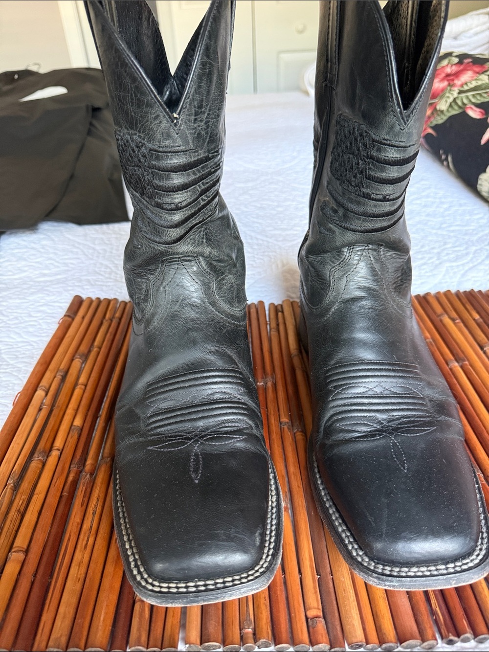 Ariat Black Leather Square-Toe Cowboy Boots